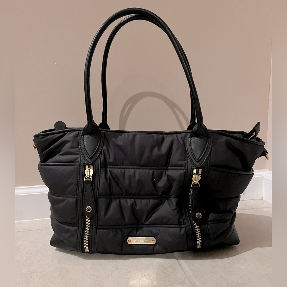 Burberry black nylon baby diaper bag tote